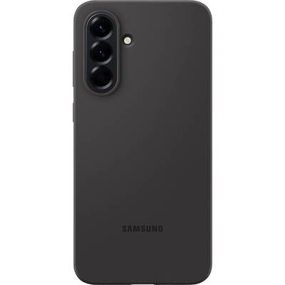 Czarny smartfon widziany od tyłu, z trzema obiektywami aparatu i lampą błyskową w górnym lewym rogu, z logo Samsung u dołu.