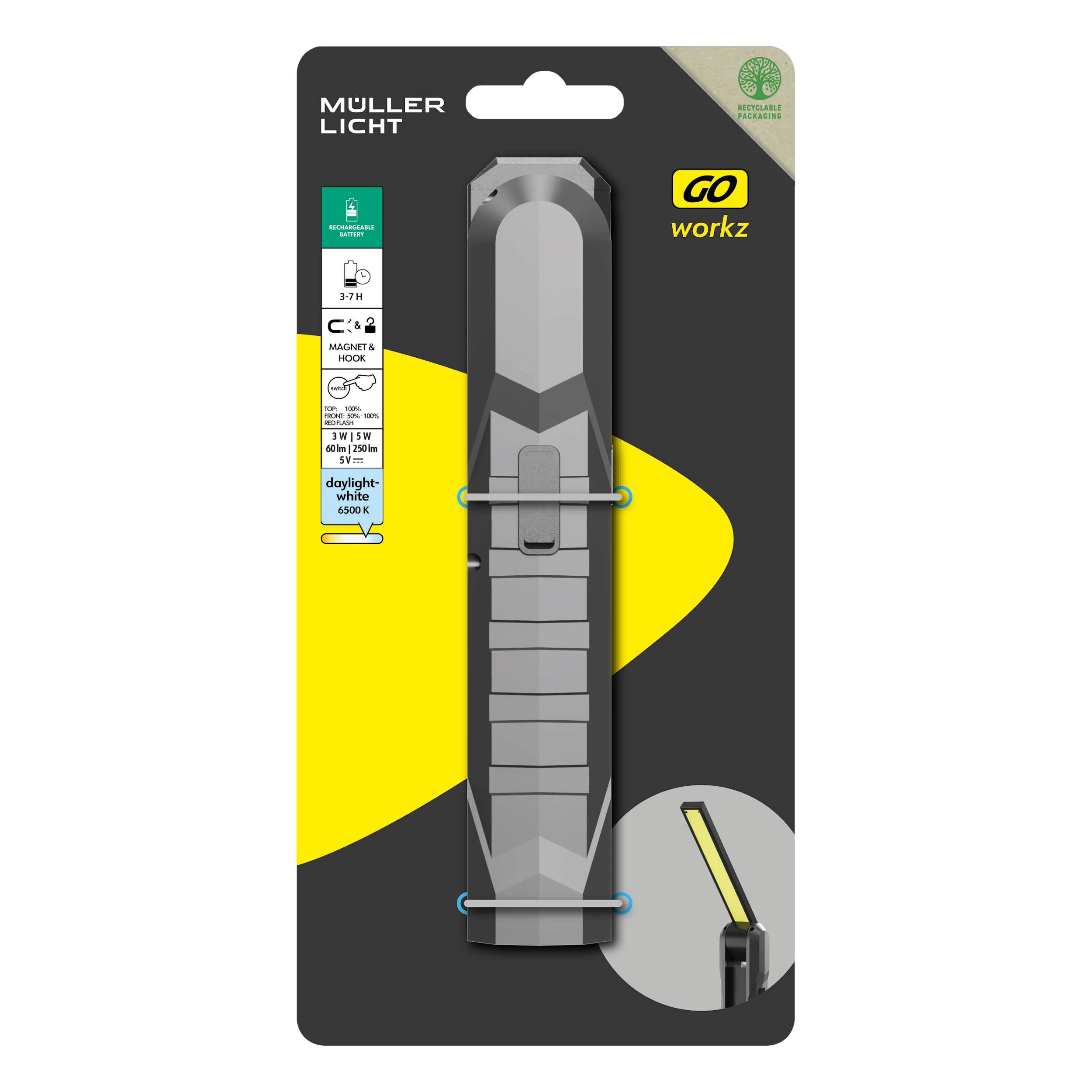 Світлодіодний акумуляторний робочий ліхтар Müller-Licht 27700067 WL2, 8 Вт, 250 лм, кількість батарейок у комплекті: 1