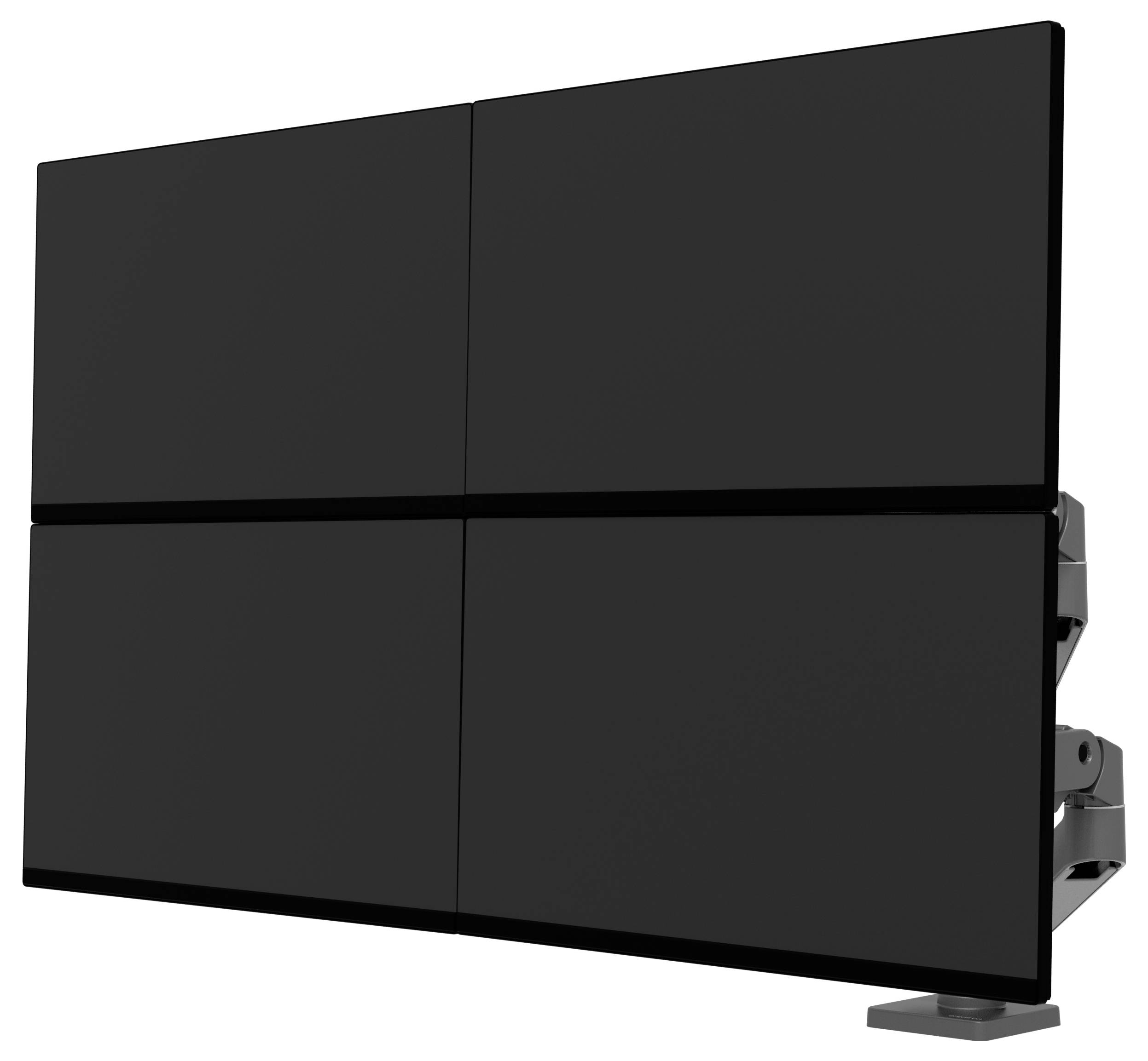 Czarny, prostokątny panel podzielony na cztery równe sekcje, zamontowany na metalowym stojaku.