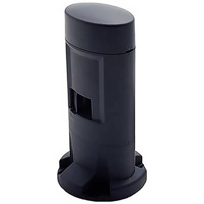 Czarna, cylindryczna plastikowa puszka stojąca pionowo.