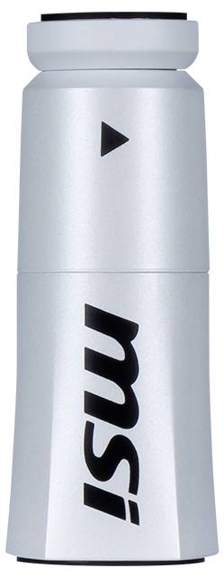 Przenośny szary miniprojektor z logo 'msi' na boku, odpowiedni do prezentacji lub wieczorów filmowych.