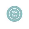 'Wolne od BPA' w turkusowym kole. Tekst oznacza, że produkt nie zawiera Bisfenolu A, co jest zdrowotnie bezpieczniejsze.