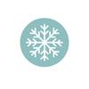 Biały symbol płatka śniegu na jasnoniebieskim kole. Symbolizuje zimno lub zimę.