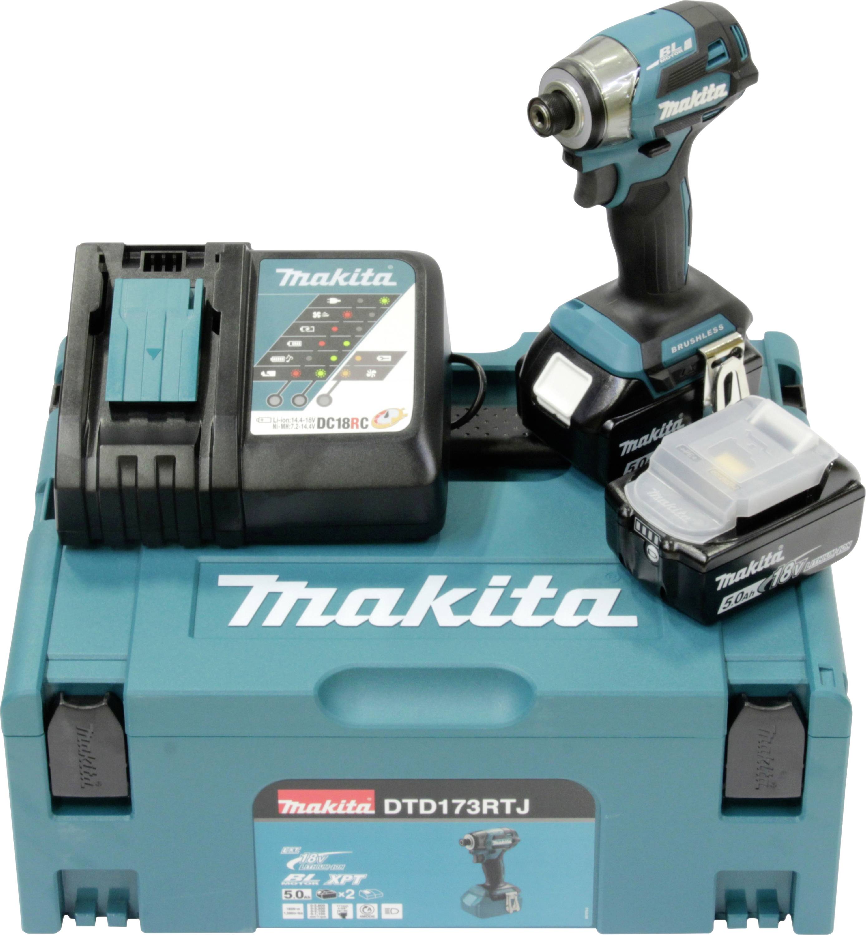 Makita DTD173RTJ DTD173RTJ Акумуляторний ударний гайковерт 180 Нм 18 В Кількість акумуляторів у комплекті 2 літій-іонні 5,0 Аг