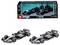 Odlewany model samochodów Mercedes F1 w kolorze czarnym, z logo Petronas, w opakowaniu Burago z wizerunkami dwóch kierowców.