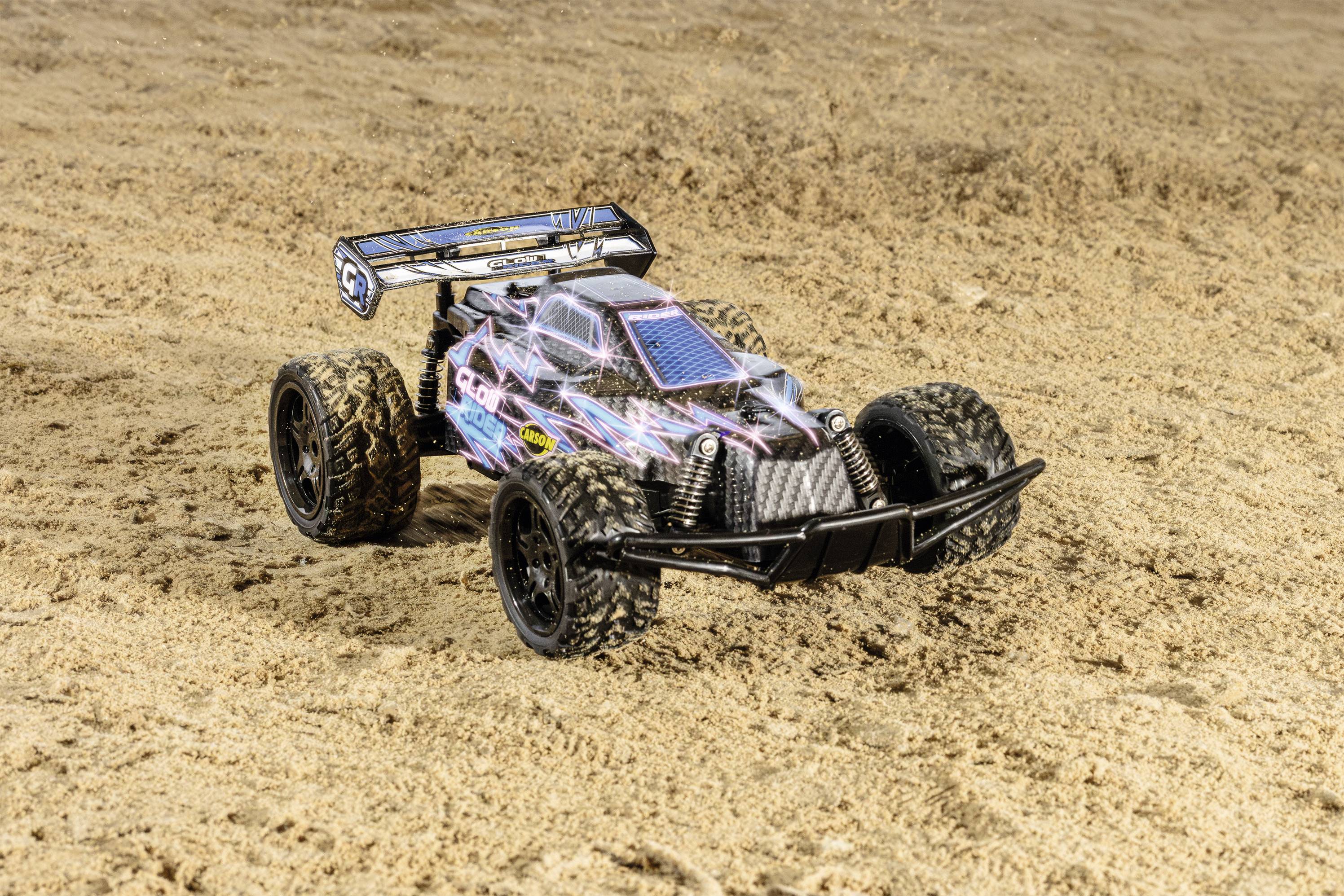 Carson Modellsport Glow Rider niebieski 1:12 Model samochodu RC Elektryczny Buggy 100% RtR 2,4 GHz zawiera akumulator, ł-6
