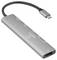 Szary hub USB-C z portami HDMI, Ethernet i USB, zaprojektowany do podłączania wielu urządzeń do laptopa.