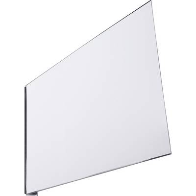Abstrakcyjny obraz przedstawiający białą, geometryczną formę na szarym tle, reprezentujący minimalistyczny styl.