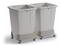 Dwie szare pojemniki na śmieci z kółkami na białym tle. Stoją blisko siebie i wyglądają na odpowiednie do użytku komercyjnego.