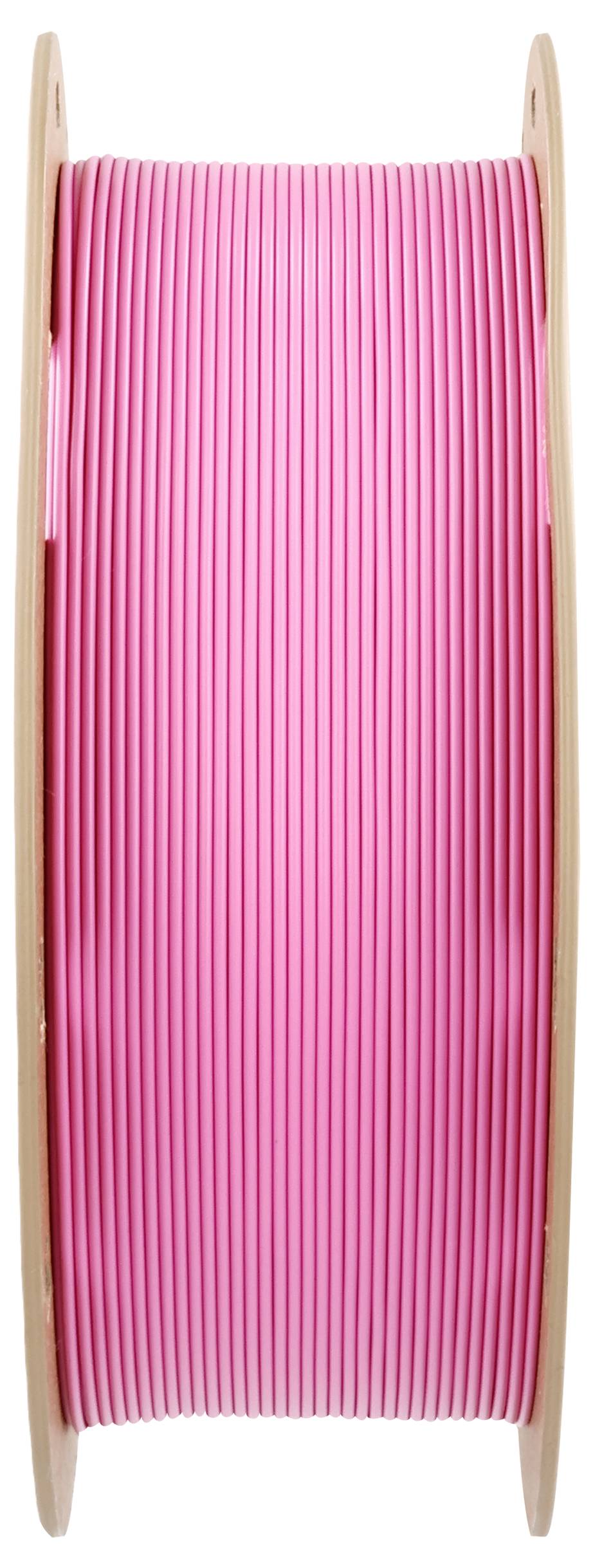 Rolka z różowym filamentem do drukarki 3D, ustawiona pionowo, pokazuje równomierne nawinięcie materiału.