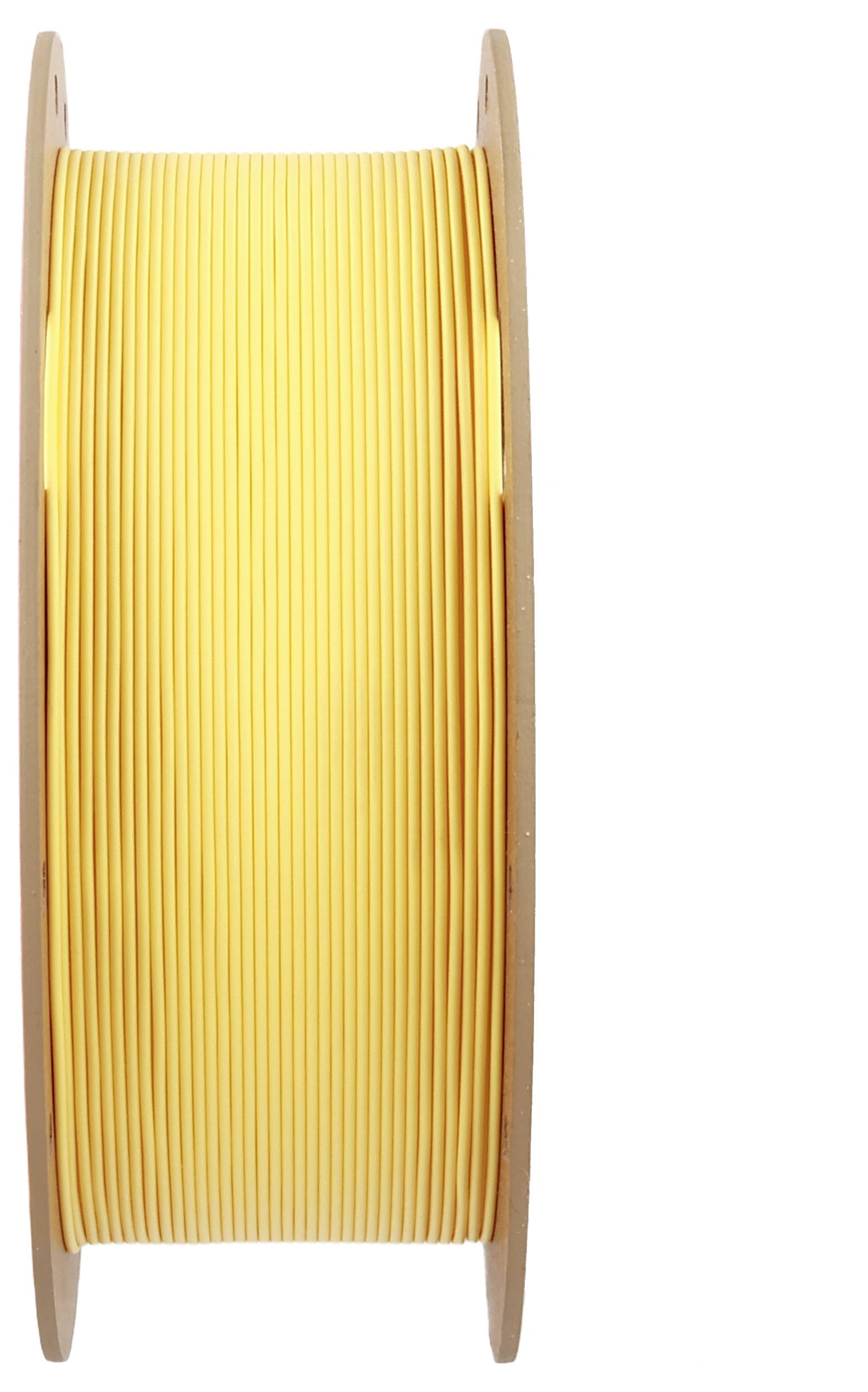 Żółta szpula kablowa, stojąca pionowo, pokazuje kabel nawinięty wokół bębna. Odpowiednia do instalacji elektrycznych.