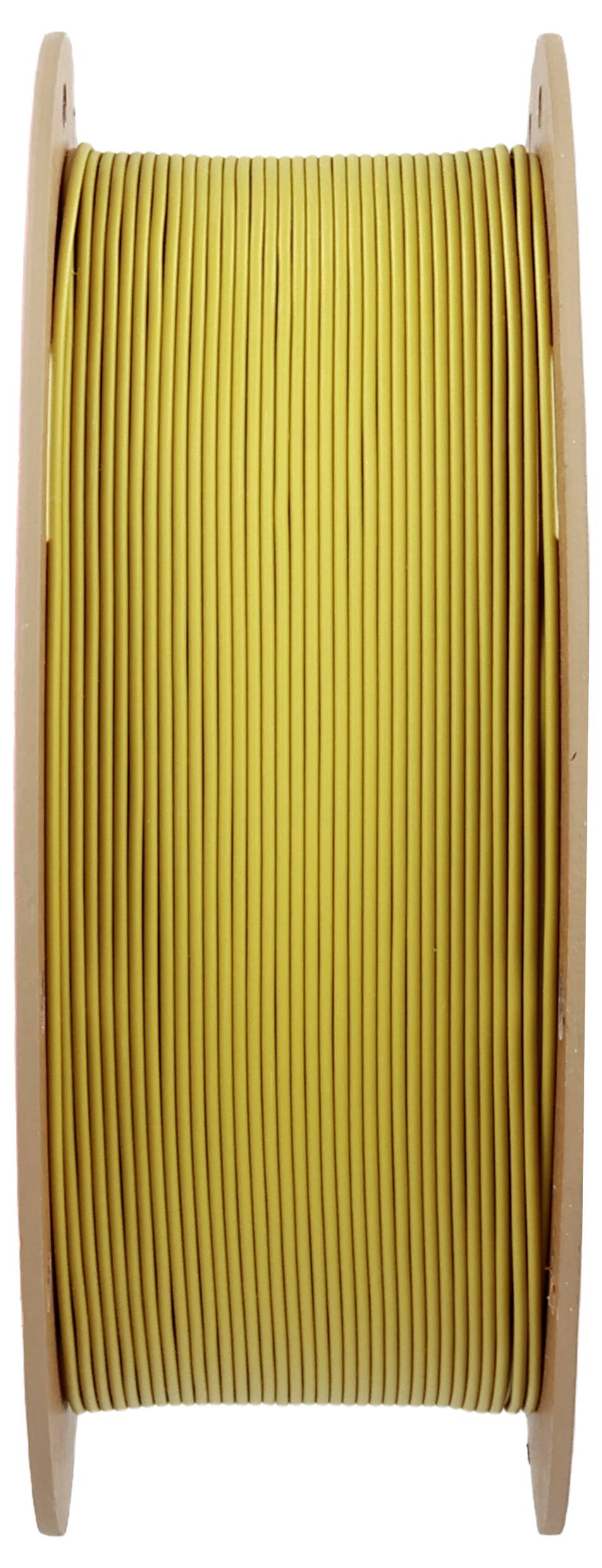 Duża drewniana szpula z nawiniętym żółtym kablem, ustawiona pionowo.