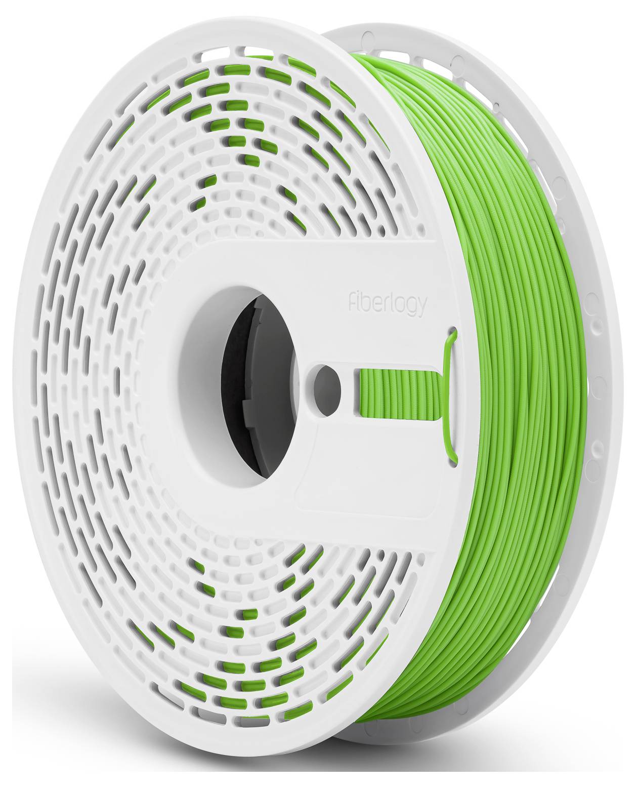 Zielona rolka filamentu PLA do drukarki 3D na białym tle.