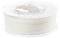 Przezroczysta szpula z białym filamentem do drukarki 3D, pokazana z boku.