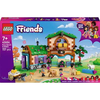 Zestaw LEGO "Friends" "Stadnina i stajnia dla kucyków" dla dzieci od 7 lat. Zawiera 721 elementów, przedstawia kolorowe budynki, konie i figurki do zabawy.