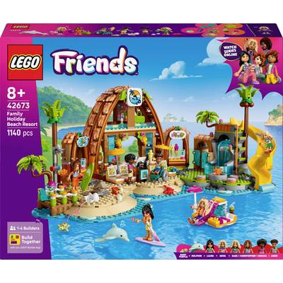 Zestaw LEGO 'Rodzinny Ośrodek Wakacyjny nad Morzem' dla dzieci od 8 lat, z plażą, basenem i figurkami; zawiera 1140 elementów.