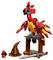 Zestaw LEGO z czerwonym feniksem, brązowym kapeluszem czarodzieja i szarą różdżką magiczną, który rozwija kreatywność i wyobraźnię.