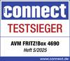 'connect TESTSIEGER AVM FRITZ!Box 4690 Heft 5/2025' na białym tle, z niebieskim logo u góry i adresem strony internetowej www.connect.de na dole.