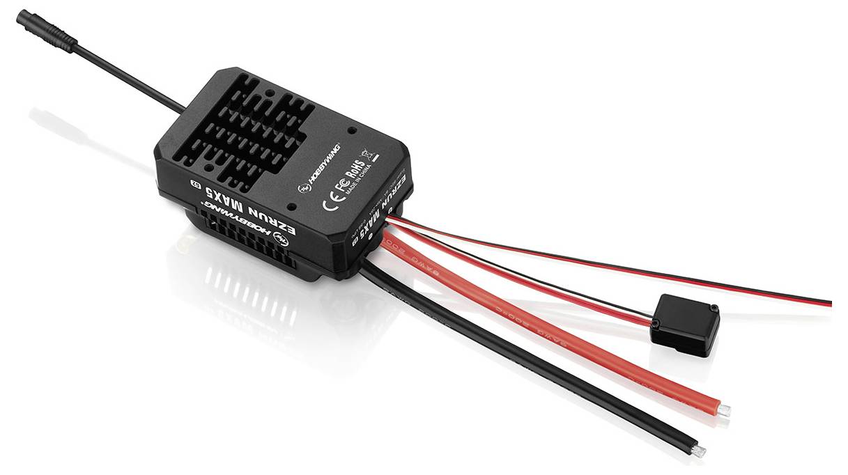 'Czarny elektroniczny regulator z wieloma kablami, oznaczony napisem "Skywalker 100A", przeznaczony do zdalnie sterowanych zastosowań modelarskich.'