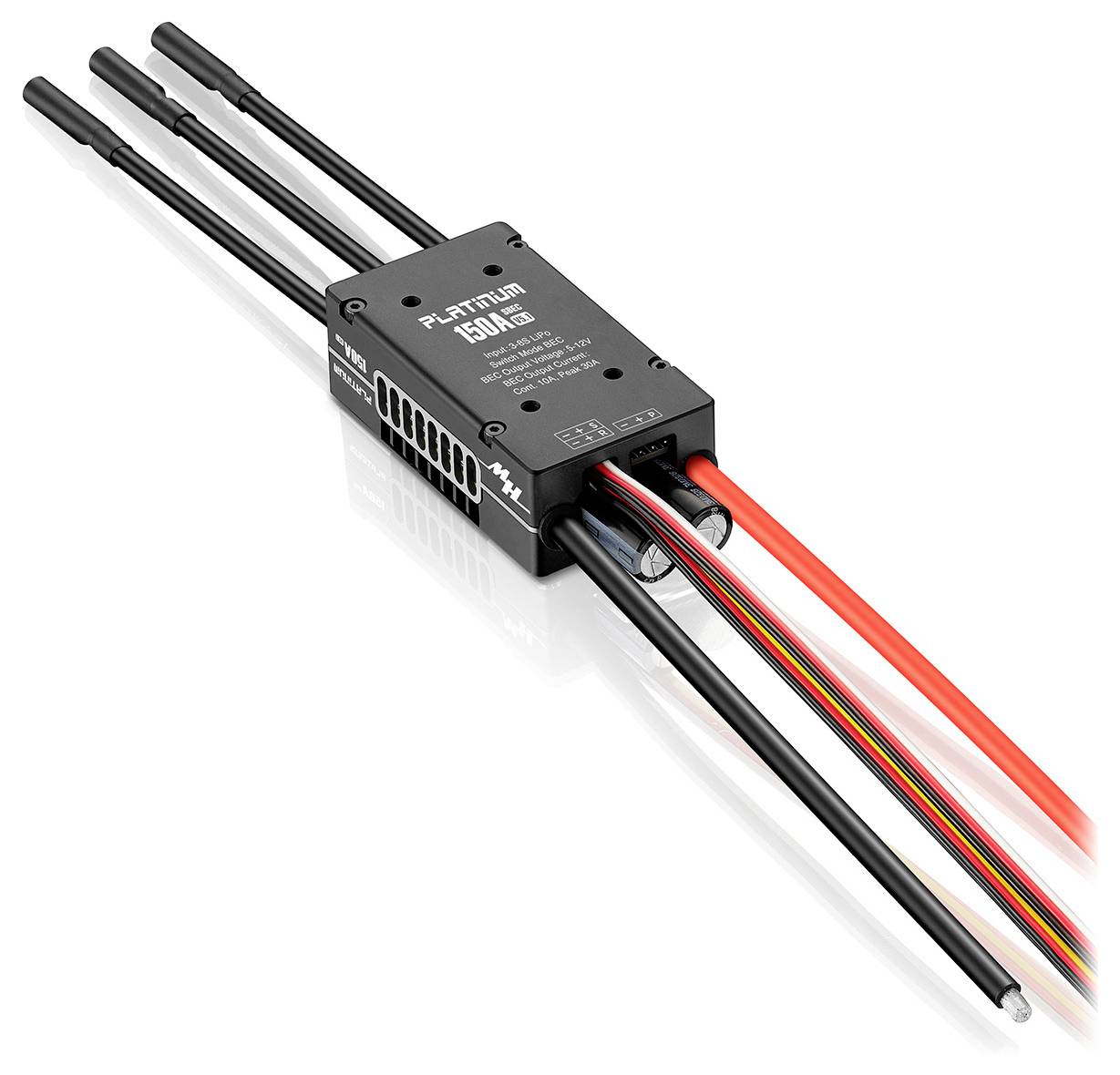 Elektroniczny regulator prędkości z wieloma kablami w różnych kolorach, służący do sterowania silnikami elektrycznymi w modelach samolotów.