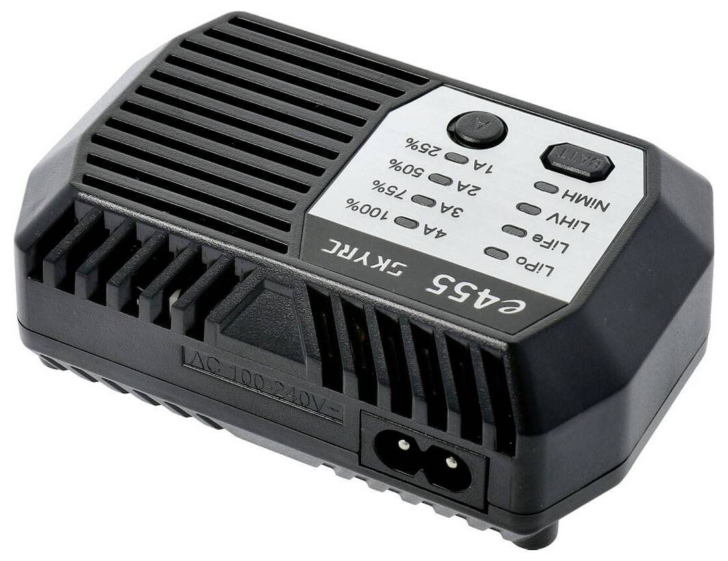 Ładowarka w czarnej obudowie, z napisem 'GA-55 Syktec', wyświetla wskaźniki ładowania dla 25%, 50%, 75%, 100%.