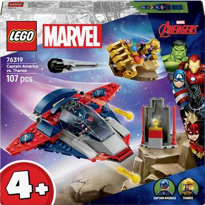 'Zestaw LEGO Marvel Avengers 76319, Kapitan Ameryka kontra Thanos, 107 elementów, dla dzieci od 4 lat, zawierający statek kosmiczny, figurkę Thanosa i Kapitana Ameryki.'