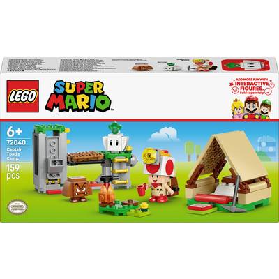 Zestaw 'Lego Super Mario Obóz Kapitana Toada' dla dzieci od 6 lat. Zawiera figurkę Toada, namiot i kuchenkę. Składa się z 159 elementów.