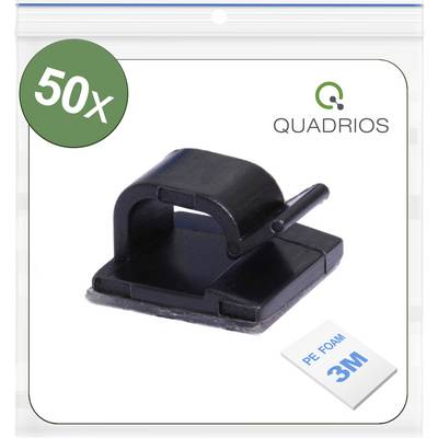 Uchwyt kablowy 'Quadrios PE Foam 3M', opakowanie 50 sztuk. Czarny plastikowy zacisk do kabli z powierzchnią klejącą, idealny do organizacji przewodów.
