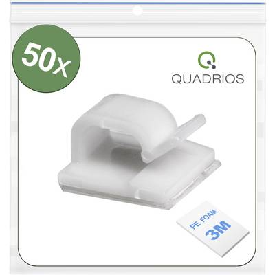 50x Opakowanie samoprzylepnych uchwytów kablowych marki Quadrios, przeznaczonych do organizacji przewodów. Zawiera piankę PE firmy 3M dla pewnego mocowania.