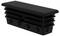 Czarny prostokątny zaślepka z tworzywa sztucznego z poziomymi żebrami i gładką pokrywą, prawdopodobnie przeznaczona do użytku w meblach lub rurach.