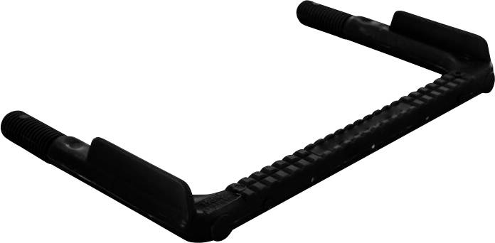 Czarny, prostokątny, U-kształtny element kierownicy rowerowej z prążkowanymi uchwytami na obu końcach.