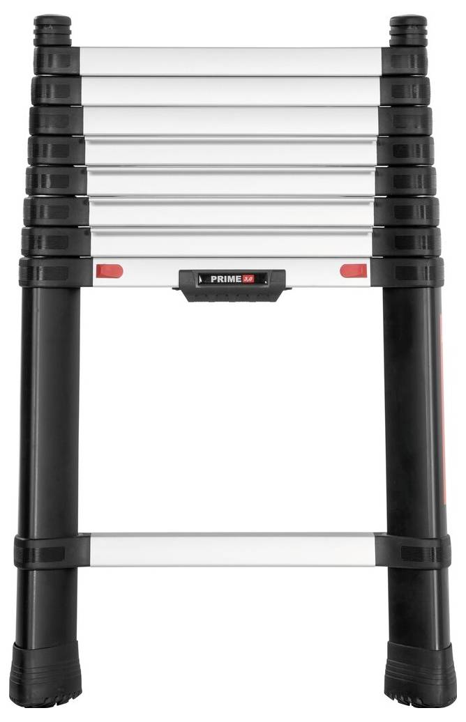 Drabina teleskopowa z wieloma regulowanymi stopniami. Czarno-srebrne wykonanie. Możliwość złożenia dla oszczędności miejsca podczas przechowywania.