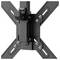 Metalowy uchwyt monitora z otworami i śrubami do regulacji wysokości i nachylenia.