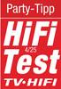 'Party-Tipp HiFi Test 4/25 TV•HiFi' białym pismem na czerwonym tle.
