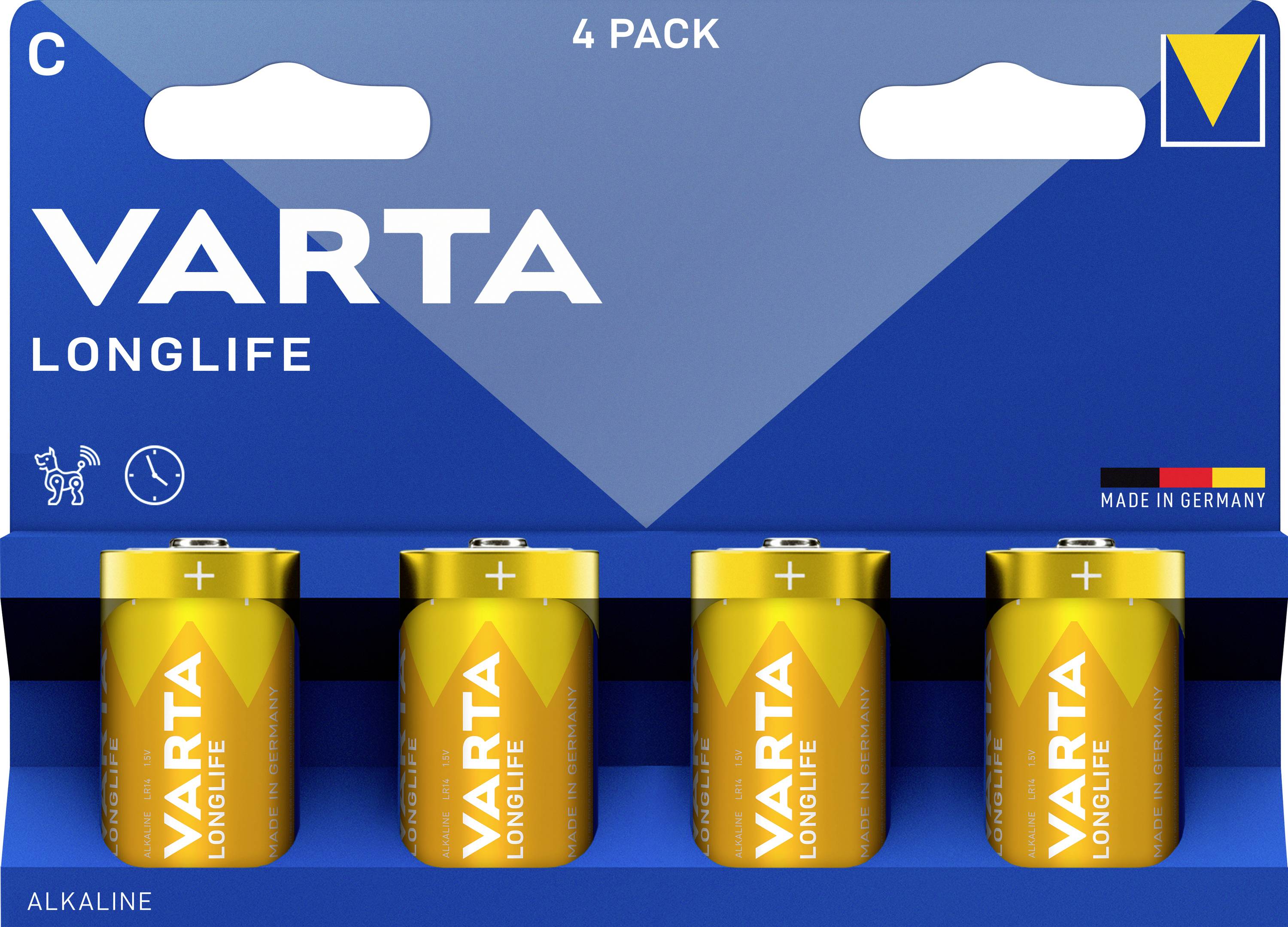 Батарейки C/R14 Varta VARTA Longlife C Blister 4 лужно-марганцеві 1,5 В 4 шт.
