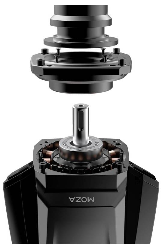 Rozebrany silnik elektryczny z widocznymi elementami wewnętrznymi, w tym rotorem i statorem. U góry znajduje się zdejmowana część.