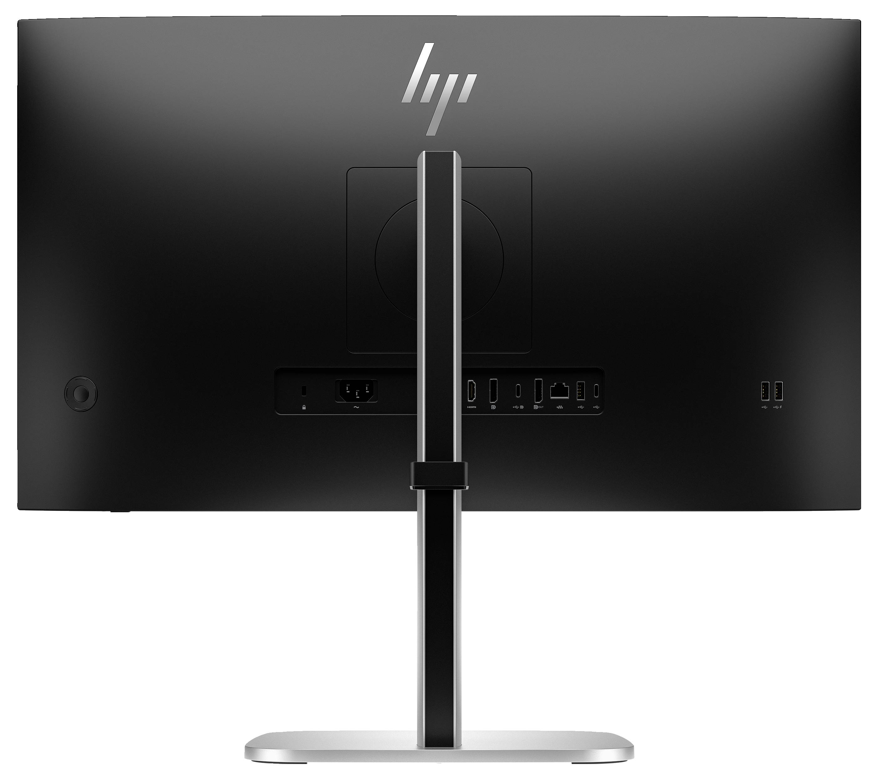 Tylna strona monitora komputerowego, widoczne są różne złącza oraz stabilna podstawa.