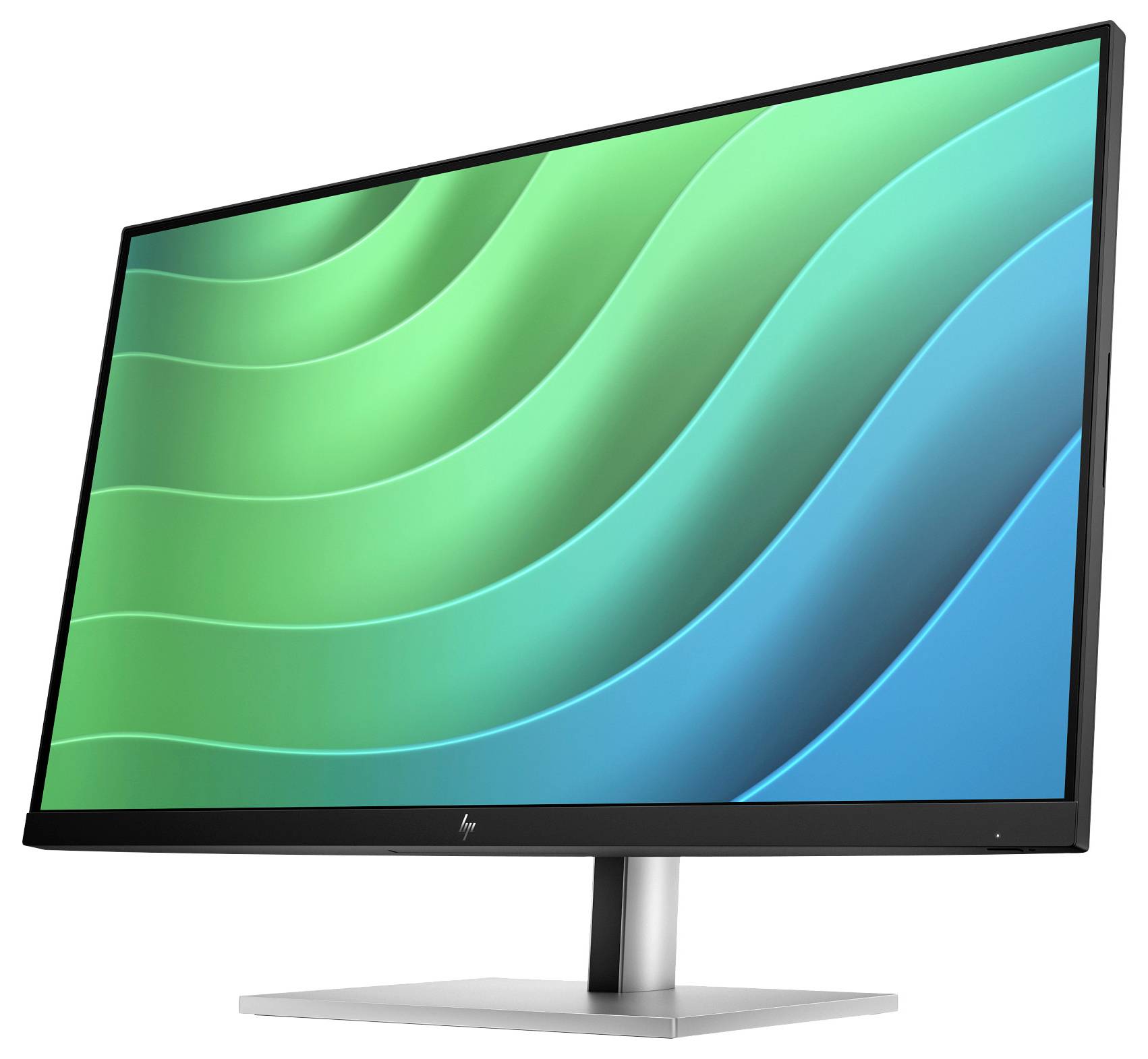 Ekran komputerowy wyświetla abstrakcyjne, zielono-niebieskie wzory fal.