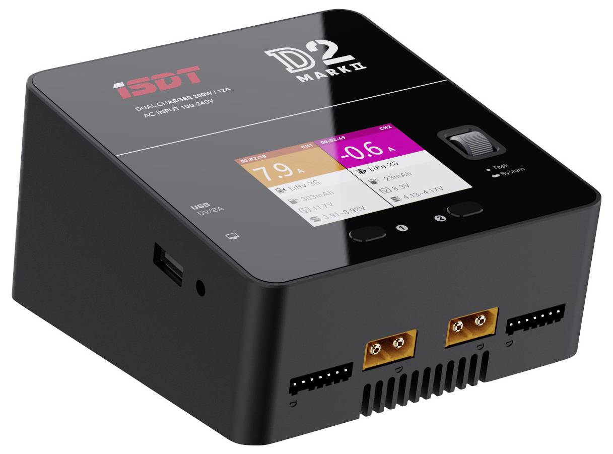 Зарядний пристрій ISDT D-2 MARK2 12 A для LiPo, LiIon, LiFePO, LiHV, NiMH, NiCd, свинцево-кислотних акумуляторів