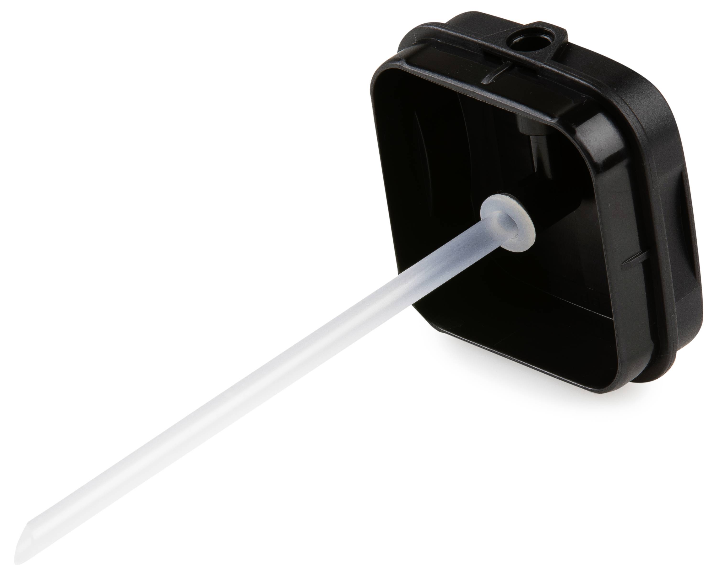 Czarny plastikowy pokrowiec z długim, cienkim prętem.