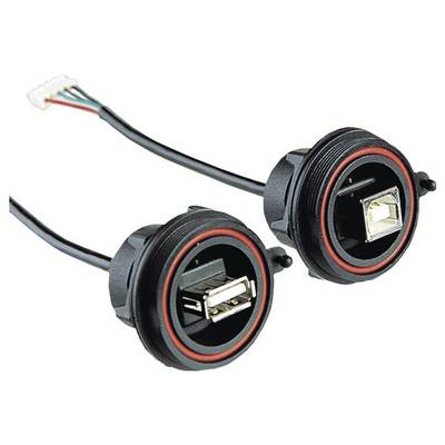 Dwa okrągłe, czarne kable USB z czerwoną obwódką interfejsów, które mogą być stosowane do przesyłania danych.