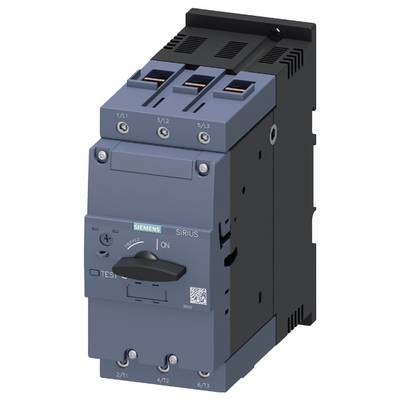 Szary, prostokątny rozłącznik izolacyjny do instalacji elektrycznych firmy Siemens, oznaczony napisem 'ON' i wyposażony w przełącznik testowy.