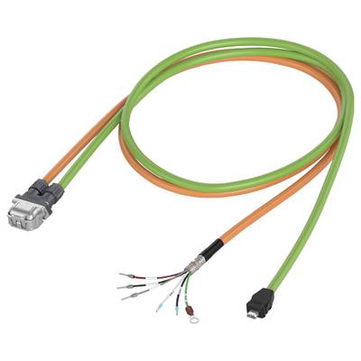 Zielony i pomarańczowy kabel z wtyczkami i odkrytymi przewodami na końcach. Jeden kabel kończy się metalowym wtykiem.