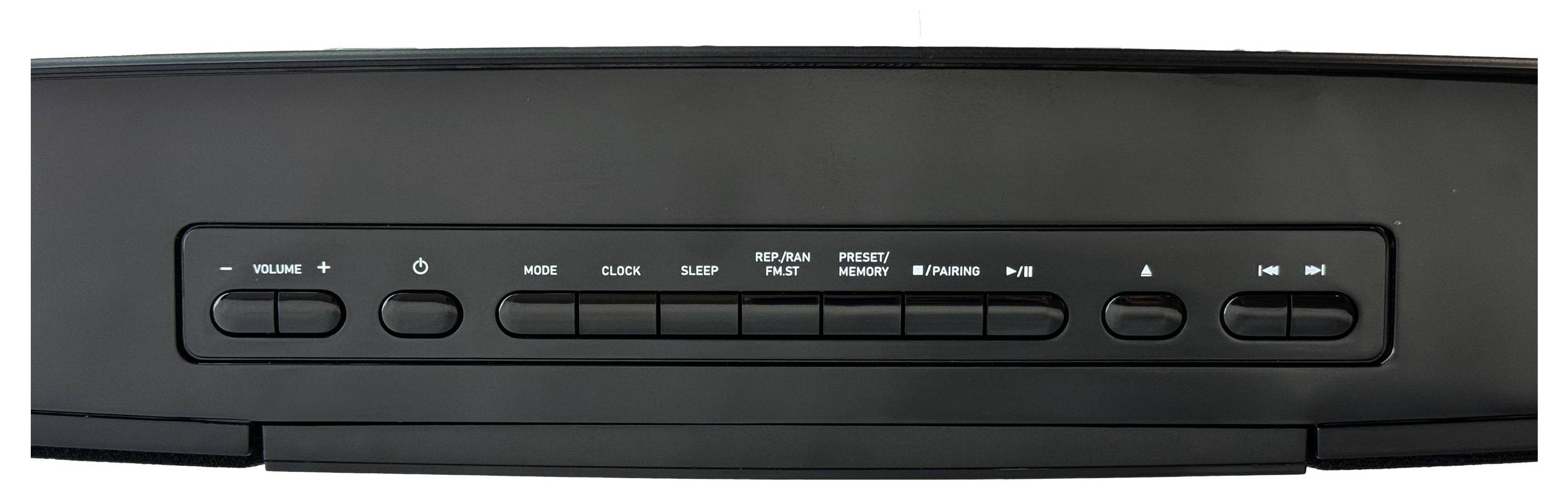 Rysunek przedstawia panel sterowania klimatyzatora z przyciskami do regulacji głośności, trybów pracy, zegara, trybu nocnego oraz temperatury.