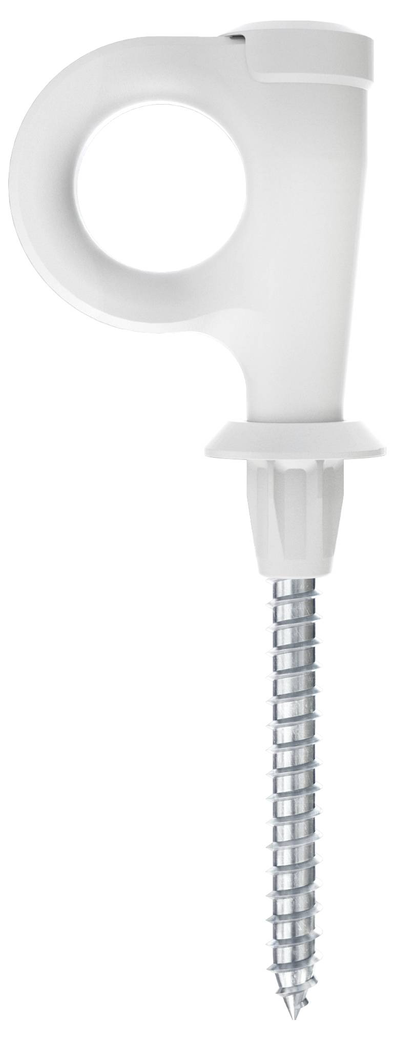 Biały kotew śrubowy z uchwytem do mocnego zamocowania, odpowiedni do różnorodnych zastosowań w budownictwie i majsterkowaniu.