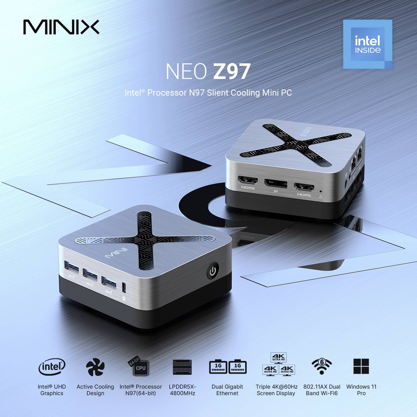 Minix Mini-PC NEO Z97 Intel® N N97 3.6 GHz 12 GB RAM 512 GB SSD Intel Grafika UHD Win 11 Pro MINIX NEO Z97-4