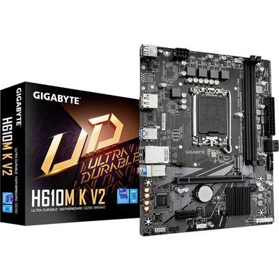 Płyta główna Gigabyte H610M K V2 z opakowaniem. Obsługuje procesory Intel. Funkcje: podwójna pamięć RAM, rozszerzalne złącza.