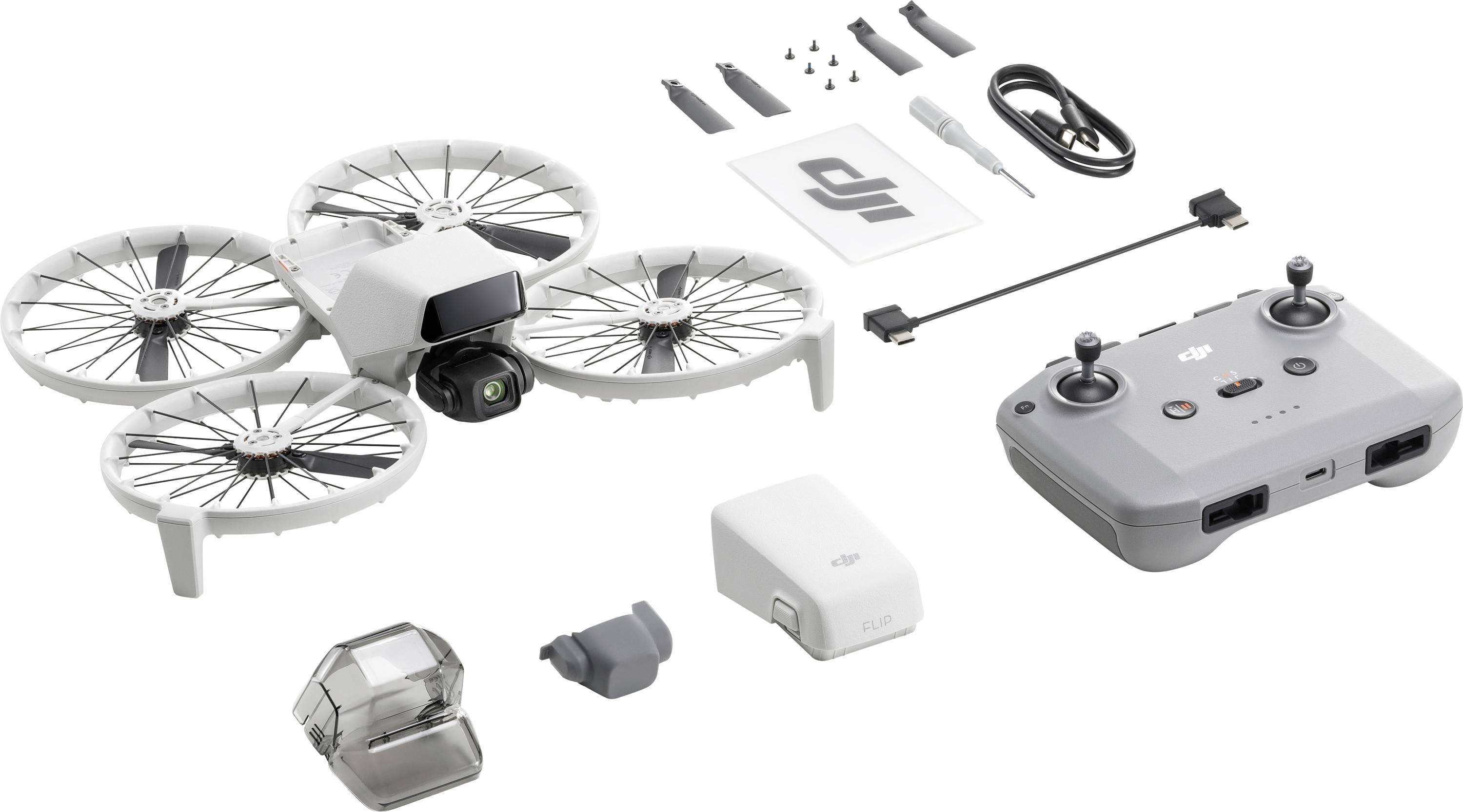 Квадрокоптер DJI Flip (DJI RC-N3) із камерою 100% RtR, що записує зображення, чорний, білий