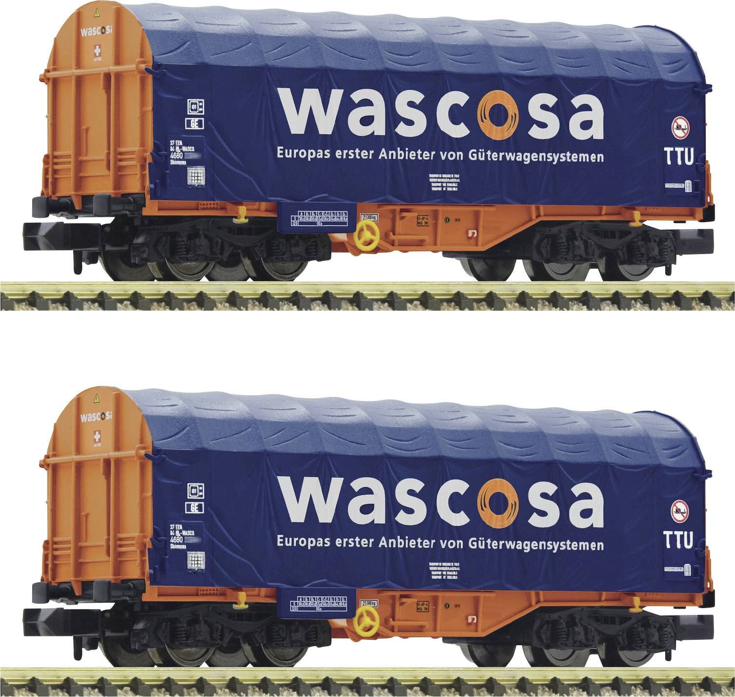 Wagon bagażowy Fleischmann 6660105 Zestaw 2 sztuk: Wózki z plandeką przesuwną Wascosa