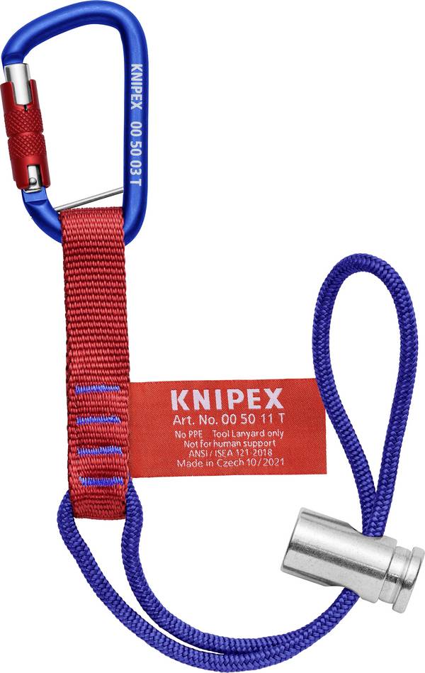 Knipex 00 50 13 T BK  KNIPEX 00 50 13 T BK pętle adaptera z karabińczykiem stałym do zabezpieczenia narzędzi przed upadkiem 186 mm Opaska zabezpieczająca